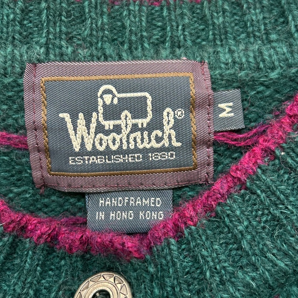 Vintage Woolrich Mallard Cardigan Sweater Womens M Green Wool Hong Kong - Picture 7 of 12